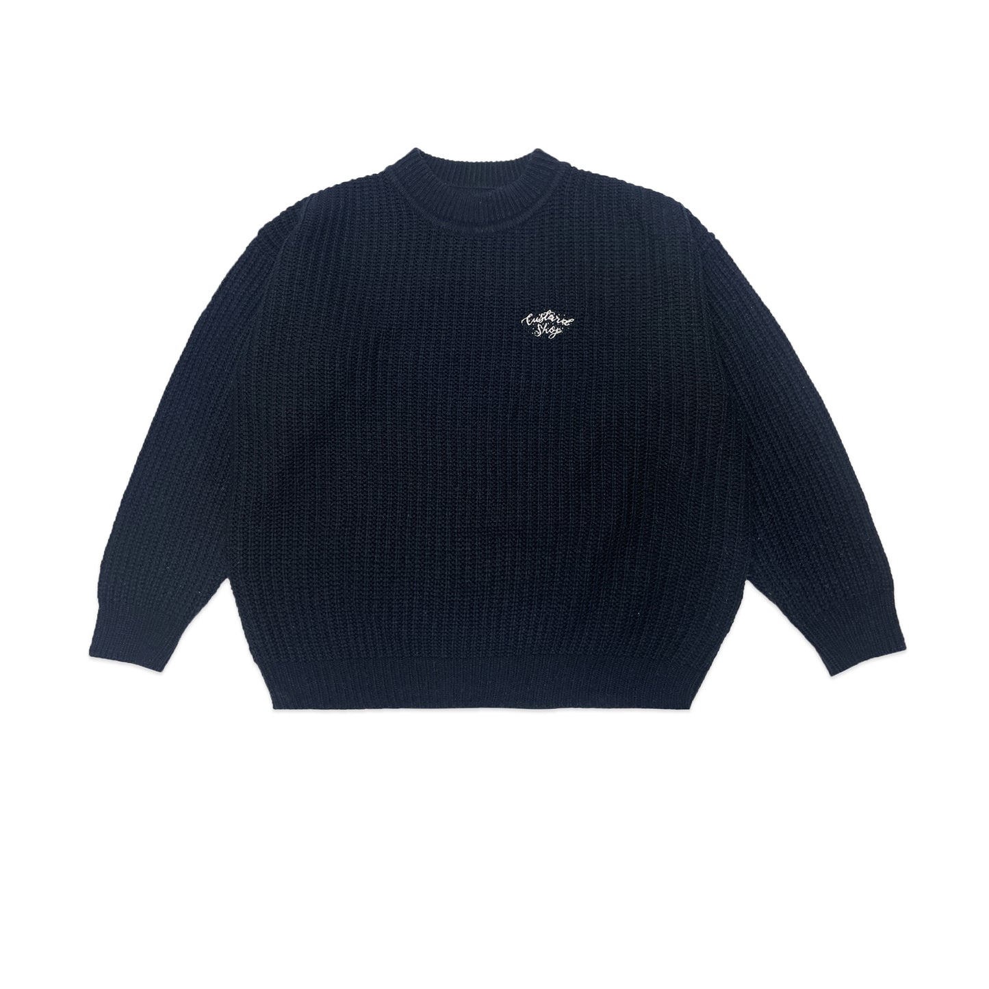 Custard Reclaimed Navy Cable Knit Jumper | Size Large