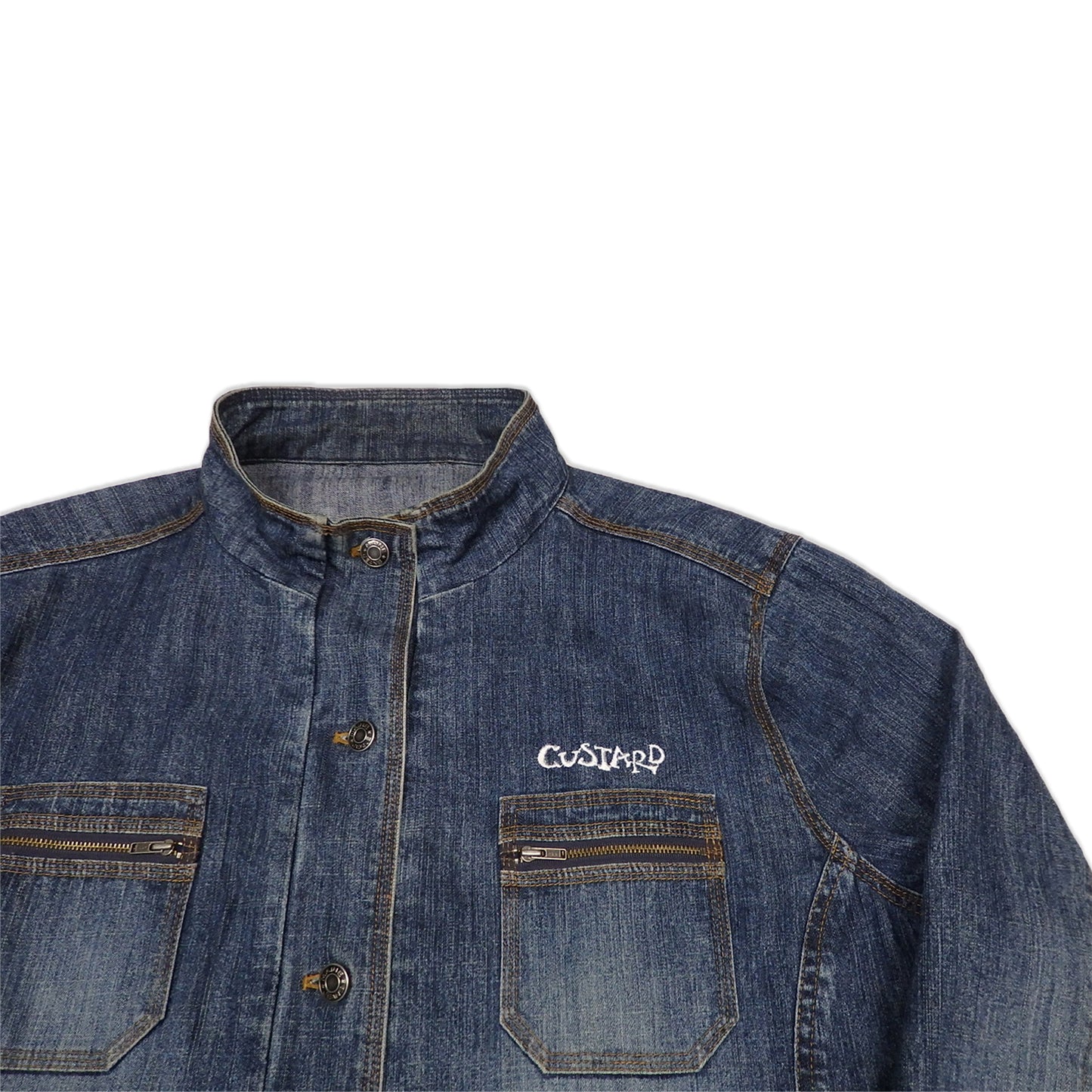 Custard Reclaimed Denim High Collar Jacket | Size Large