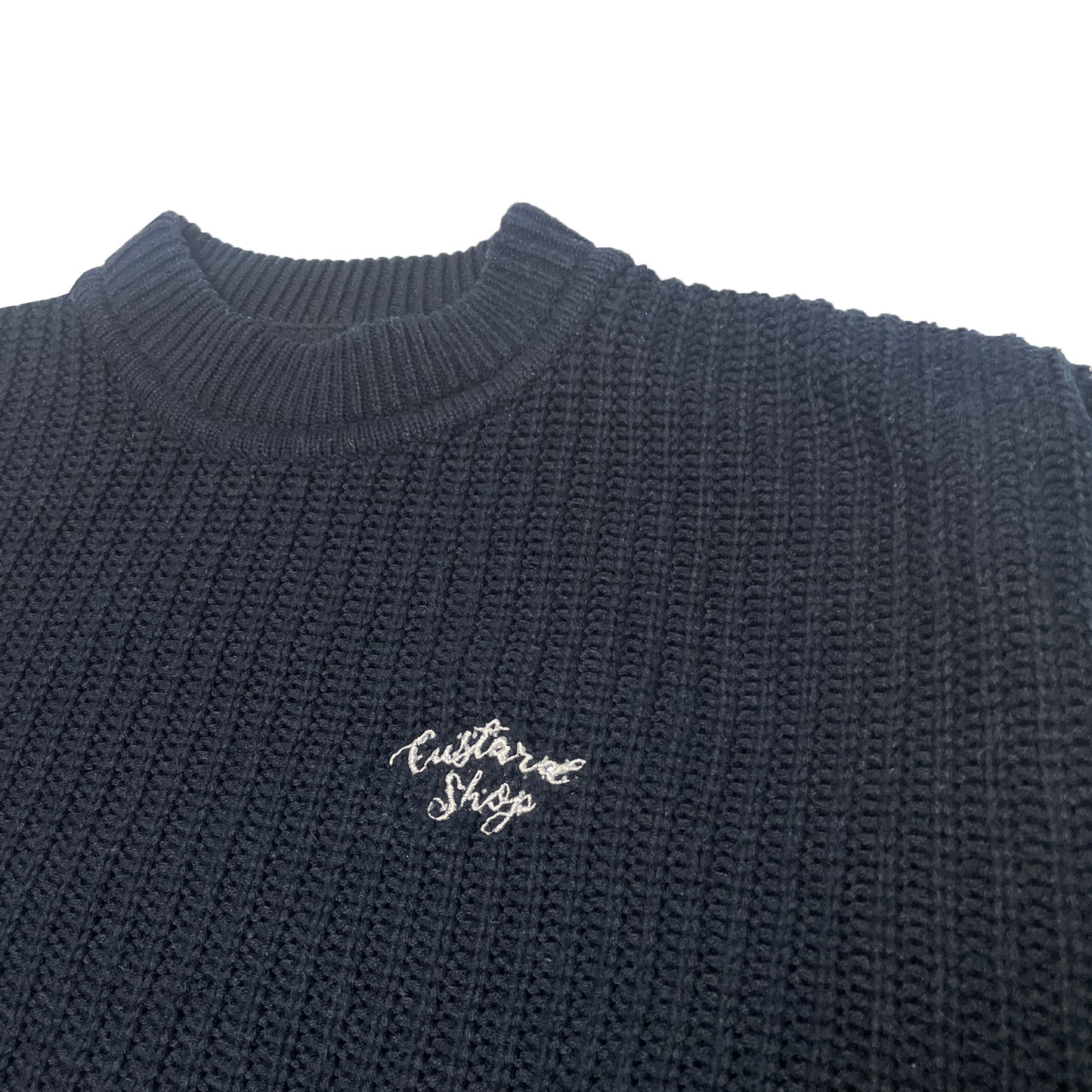 Custard Reclaimed Navy Cable Knit Jumper | Size Large