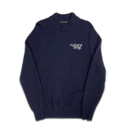 Custard Reclaimed Knitted Wool Navy Jumper | Size Medium